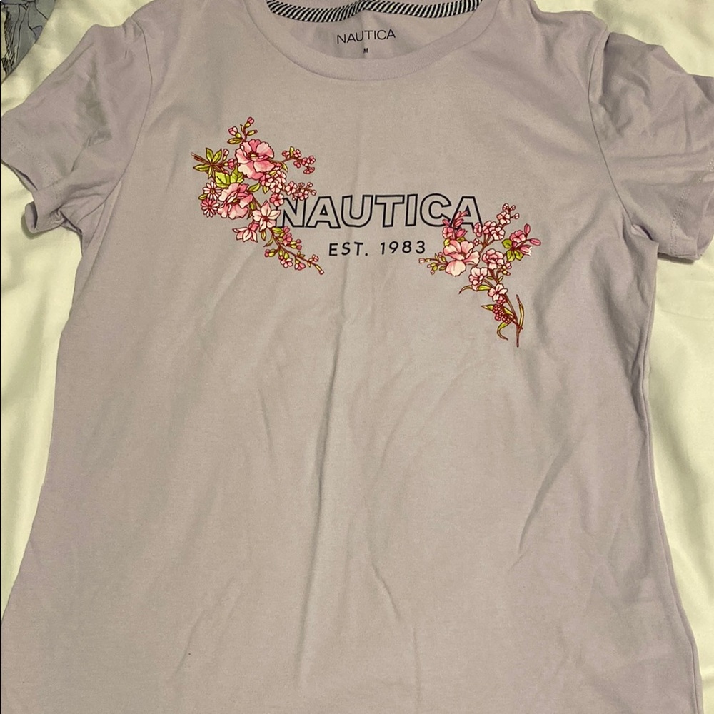 Nautica Gray Graphic Fitted Short Sleeve Tee